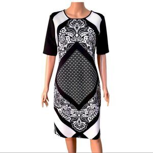 Beige by eci B&W Mixed Print Scuba Sheath Dress Size 8